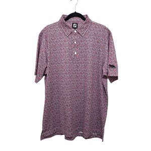 FootJoy Mens Golf Polo Shirt L Red & White Patterned Short Sleeve Collared